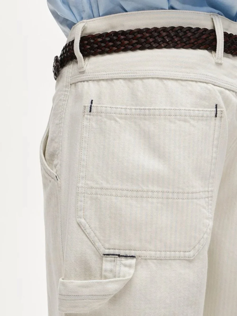 Men’s J. Crew White/Blue Faded Striped Carpenter Pant 30x34 NWT